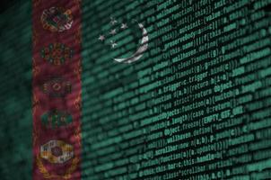 Turkmenistan flag  is depicted on the screen with the program code. The concept of modern technology and site development photo