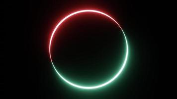 nahtloser runder Kreis-Bilderrahmen mit zweifarbiger Neonfarbton-Bewegungsgrafik auf isoliertem schwarzem Hintergrund. grünes und rotes Licht bewegt sich für Overlay-Element video