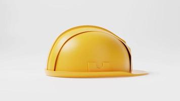 naadloos looping geel harde hoed bouw helm beweging roterend 360 graden hoek Aan wit achtergrond. bedrijf en industrieel veiligheid concept video