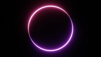 Seamless looping round circle picture frame with two tone neon color shade motion graphic on isolated black background. Purpl and pink light moving for overlay element video