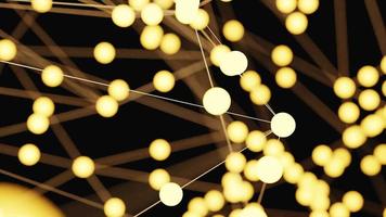 Seamless looping abstract gold and yellow network glowing illumination node background in the dark space. Science bonding and digital data concept video