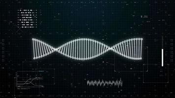 kromosom dna scanner tomografi röntgen partiklar med användare gränssnitt bakgrund. vetenskap och medicinsk teknologi begrepp. video