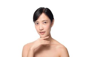 Portrait of beautiful young asian woman clean fresh bare skin concept. Asian girl beauty face skincare and health wellness, Facial treatment, Perfect skin, Natural make up on white background photo