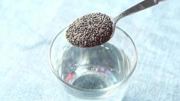 Spoonful of chia seeds poured into a glass of water video