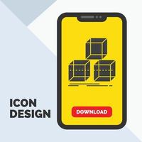 Arrange. design. stack. 3d. box Glyph Icon in Mobile for Download Page. Yellow Background vector