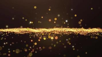 goud deeltjes horizon, achtergrond bokeh met zoom effect. gouden bokeh vervagen circulaire bollen over- zwart achtergrond naadloos looping beweging backdrop.digital technologie en innovatie concept, abstract 4k video