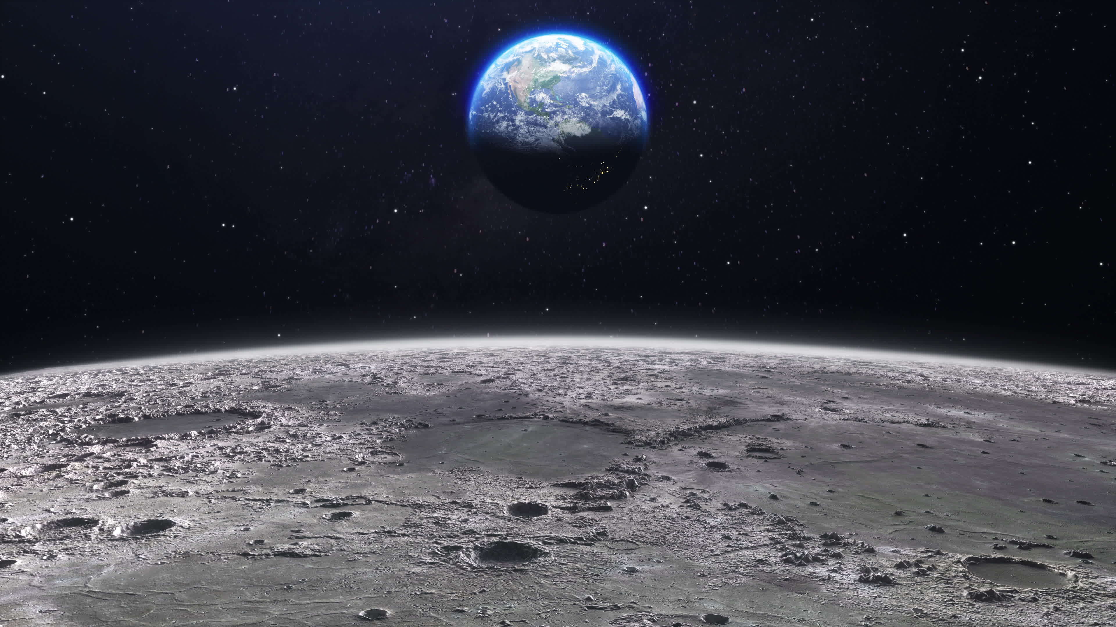 Cinematic planet earth view from the moon surface. Starry space in the  background. Travel across the lunar soil with craters. 13286278 Stock Video  at Vecteezy
