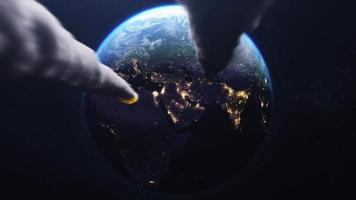 Meteore oder Asteroiden, die auf den Planeten Erde fallen, filmische Filmszene. Konzept der Weltzerstörung und Apokalypse. video