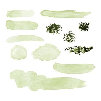 Watercolor brush set, blot, streak, splatter, drops, set for design.
