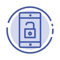 Application Mobile Mobile Application Unlock Blue Dotted Line Line Icon vector