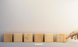 New year 2023 Loading. Countdown from 2022 to 2023 with wooden cartoon hand putting wood cube in progress bar. 3d rendering photo
