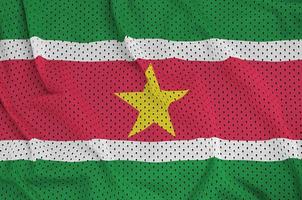 Suriname flag printed on a polyester nylon sportswear mesh fabri photo