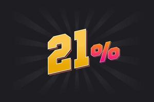 21 discount banner with dark background and yellow text. 21 percent sales promotional design. vector