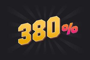 380 banner de descuento con fondo oscuro y texto amarillo. 380 por ciento de diseño promocional de ventas. vector