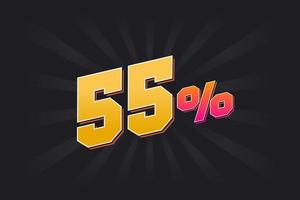 55 discount banner with dark background and yellow text. 55 percent sales promotional design. vector