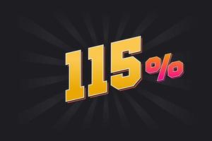 115 discount banner with dark background and yellow text. 115 percent sales promotional design. vector