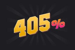 405 discount banner with dark background and yellow text. 405 percent sales promotional design. vector