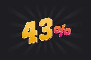 43 banner de descuento con fondo oscuro y texto amarillo. 43 por ciento de diseño promocional de ventas. vector