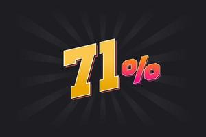 71 banner de descuento con fondo oscuro y texto amarillo. 71 por ciento de diseño promocional de ventas. vector