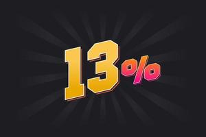 13 discount banner with dark background and yellow text. 13 percent sales promotional design. vector