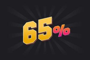 65 discount banner with dark background and yellow text. 65 percent sales promotional design. vector