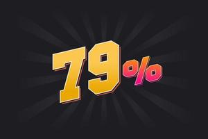 79 banner de descuento con fondo oscuro y texto amarillo. 79 por ciento de diseño promocional de ventas. vector