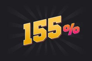 155 discount banner with dark background and yellow text. 155 percent sales promotional design. vector