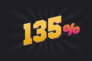 135 discount banner with dark background and yellow text. 135 percent sales promotional design. vector