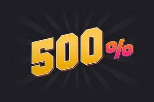 500 banner de descuento con fondo oscuro y texto amarillo. 500 por ciento de diseño promocional de ventas. vector