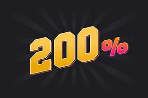 200 banner de descuento con fondo oscuro y texto amarillo. 200 por ciento de diseño promocional de ventas. vector