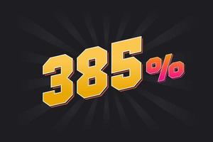 385 discount banner with dark background and yellow text. 385 percent sales promotional design. vector