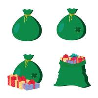 un saco verde de santa claus con regalos. ilustración vectorial vector