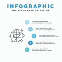 datos comerciales del globo recursos globales de internet icono de línea mundial con infografía de presentación de 5 pasos vector