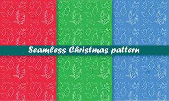 Seamless Christmas pattern thin line leaves, rowan tree, Christmas tree branch. vector