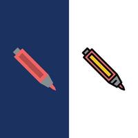 Education Pen Pencil  Icons Flat and Line Filled Icon Set Vector Blue Background