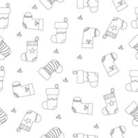 Christmas sock pattern outline black and white. Vector illustration