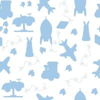 Pattern of children toys silhouette blue color. Vector