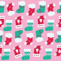 Christmas sock pattern on red background. Vector