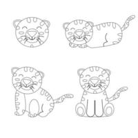 Set of cartoon tigers boho sketch. Vector illustration