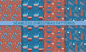 Seamless Christmas patterns. Candy Christmas, present, Christmas toy, Christmas tree. vector