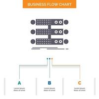 server. structure. rack. database. data Business Flow Chart Design with 3 Steps. Glyph Icon For Presentation Background Template Place for text. vector