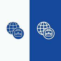 línea comercial internacional y glifo icono sólido banner azul línea y glifo icono sólido banner azul vector