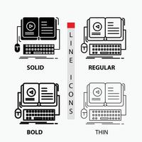 book. ebook. interactive. mobile. video Icon in Thin. Regular. Bold Line and Glyph Style. Vector illustration