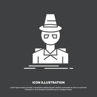 Detective. hacker. incognito. spy. thief Icon. glyph vector symbol for UI and UX. website or mobile application