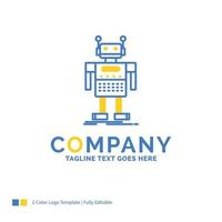 robot. androide. artificial. bot. plantilla de logotipo empresarial amarillo azul de tecnología. lugar de plantilla de diseño creativo para eslogan. vector