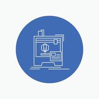 3d. dimensional. machine. printer. printing White Line Icon in Circle background. vector icon illustration