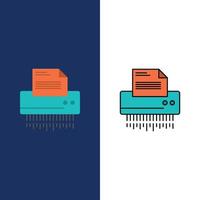 Shredder Confidential Data File Information Office Paper  Icons Flat and Line Filled Icon Set Vector