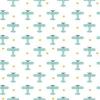 Children's toy aeroplane and stars pattern. Vector