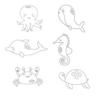 Sea animals in outline style. Vector illustration