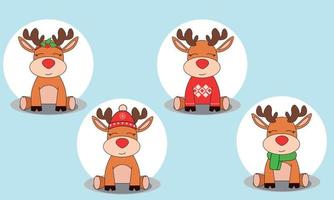 A set of different deer. Christmas.  New Year. Winter. Reindeer in Sweater, hat, scarf. vector